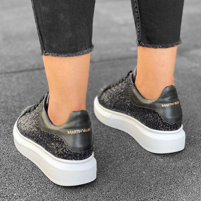 Women's Chunky Crystal Sneakers in Black (7)