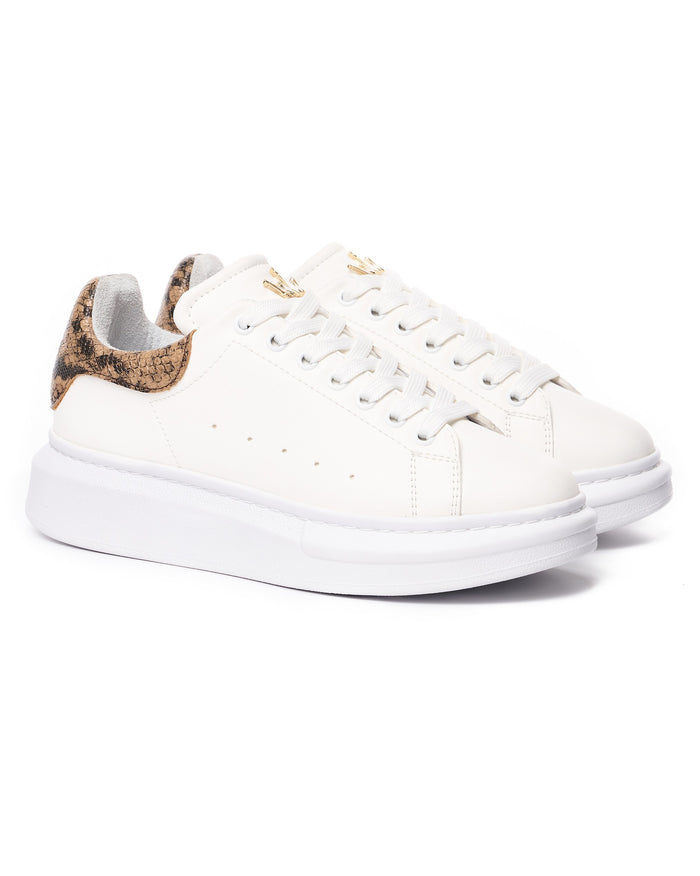 Women’s Chunky Sneakers with Crown in White and Snake Skin (2)
