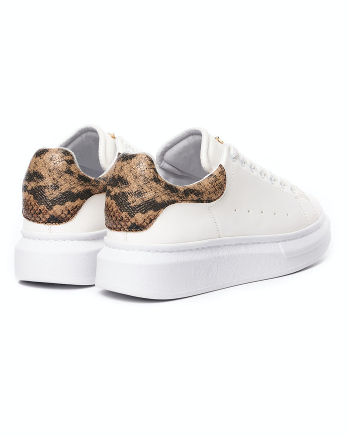 Women’s Chunky Sneakers with Crown in White and Snake Skin (3)