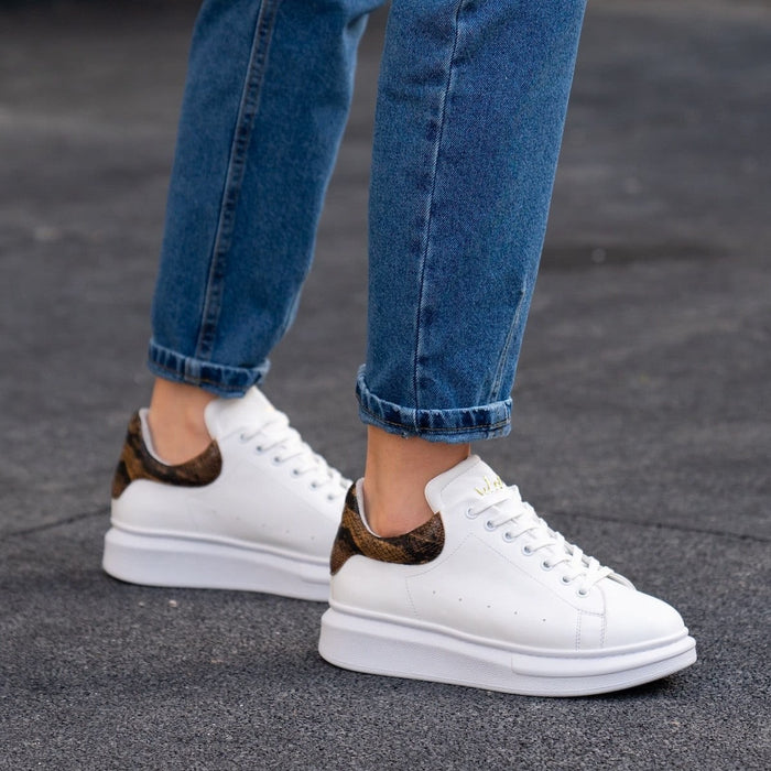 Women’s Chunky Sneakers with Crown in White and Snake Skin (4)