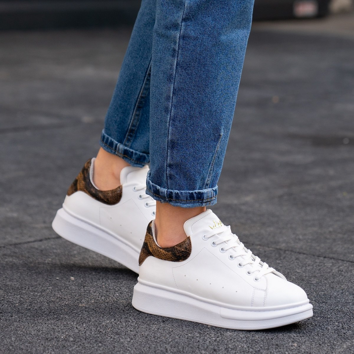Women’s Chunky Sneakers with Crown in White and Snake Skin (5)
