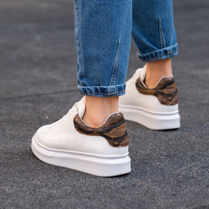 Women’s Chunky Sneakers with Crown in White and Snake Skin (6)
