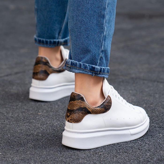 Women’s Chunky Sneakers with Crown in White and Snake Skin (7)