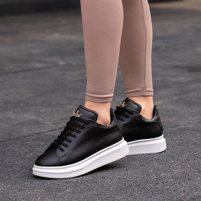 Women’s Chunky Sneakers with Gold Crown in Black (5)