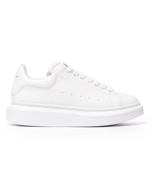 Women’s Chunky Sneakers with Gold Crown in Full White
