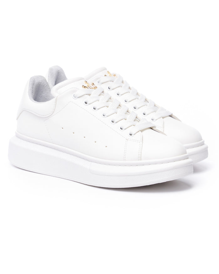 Women’s Chunky Sneakers with Gold Crown in Full White (2)