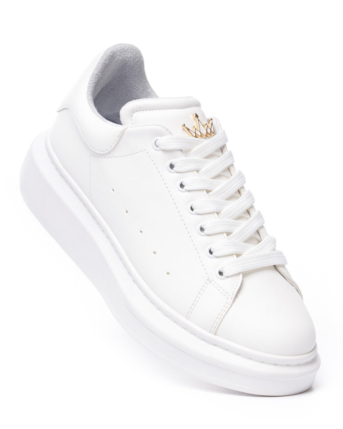 Women’s Chunky Sneakers with Gold Crown in Full White (4)