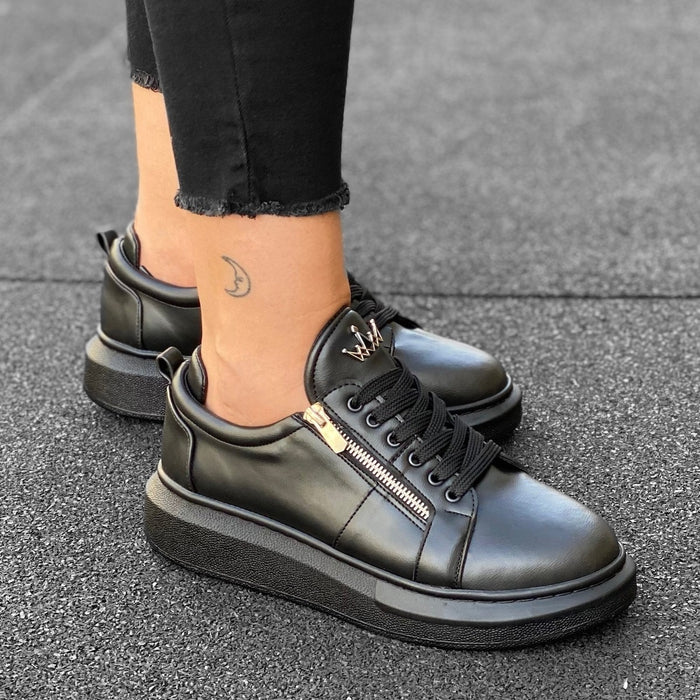 Women's Chunky Sneakers with Zippers in Black (5)