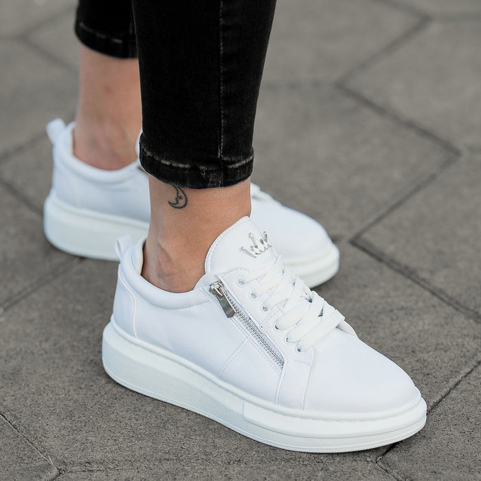 Women's Chunky Sneakers with Zippers in White (5)