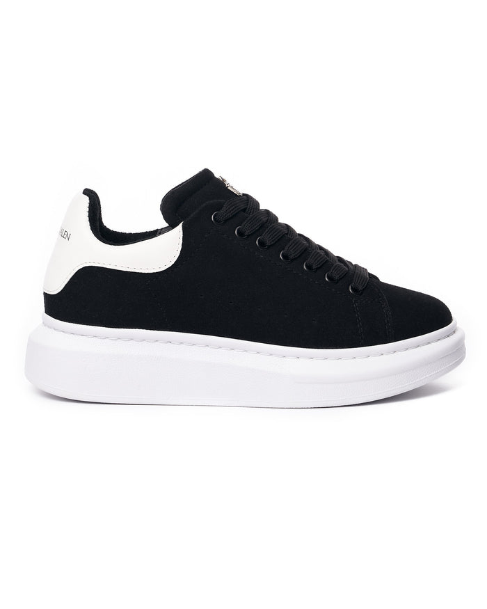 Women’s Chunky Suede Sneakers with Crown in Black and White