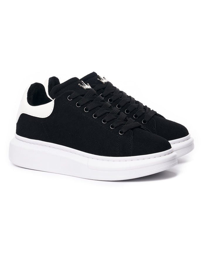 Women’s Chunky Suede Sneakers with Crown in Black and White (2)