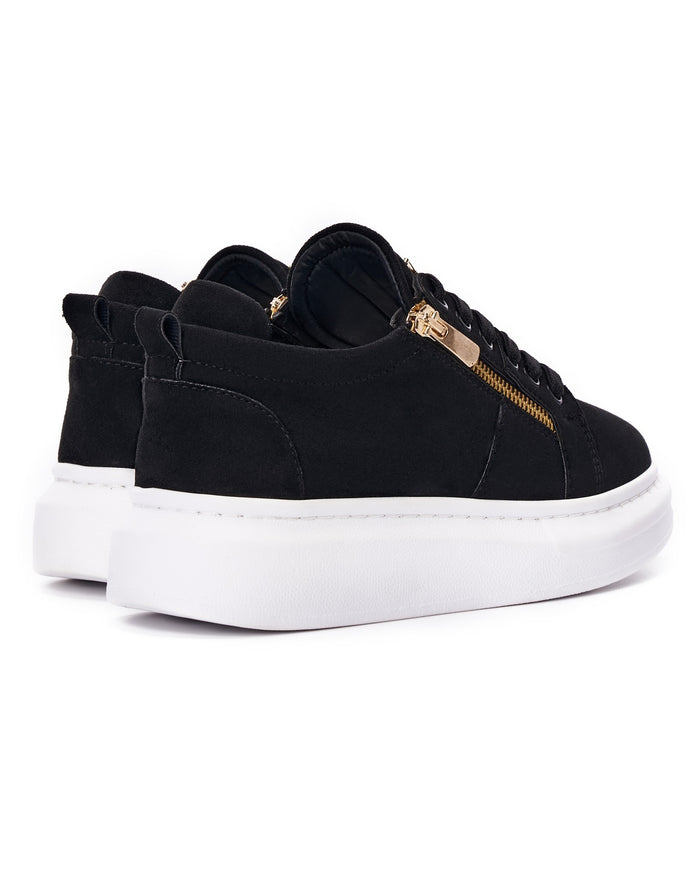 Women's Chunky Suede Sneakers with Gold Zipper in Black (3)