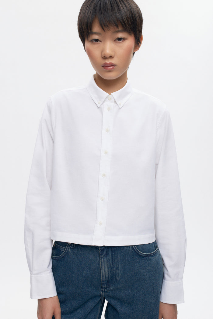 Women's Crop Oxford Shirt in White