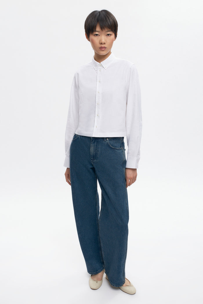 Women's Crop Oxford Shirt in White