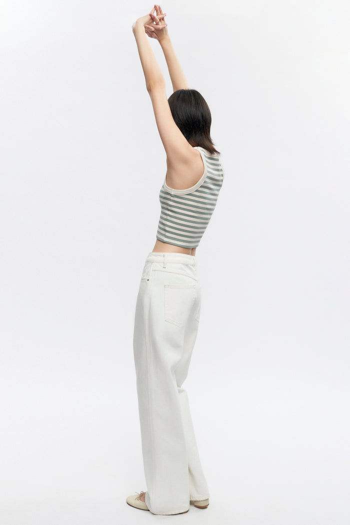 Women's Crop Racer Tank in Lily Pad/Marsh Stripe