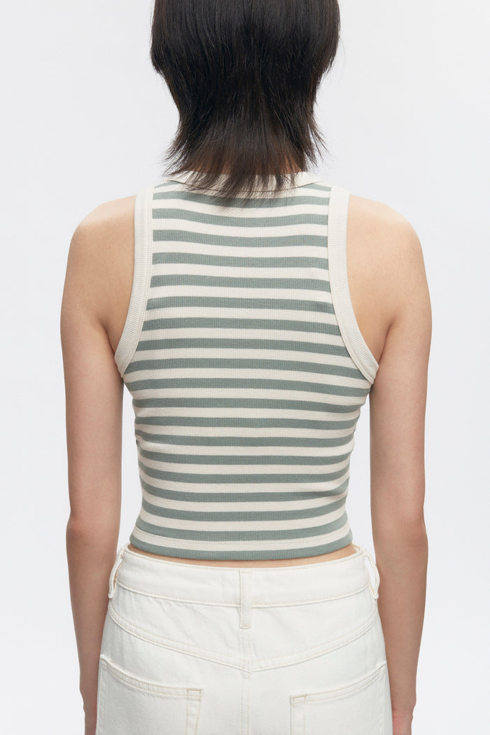 Women's Crop Racer Tank in Lily Pad/Marsh Stripe