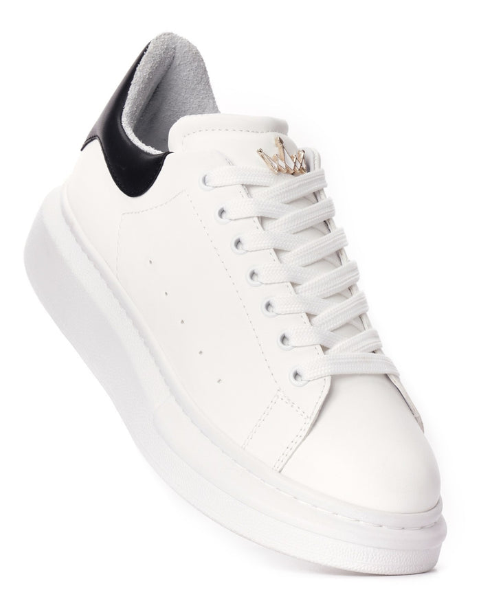 Women's Crowned Chunky Sneakers Shoes White-Black (4)