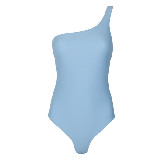 women's dusk blue and cream reversible one shoulder one piece