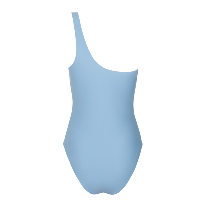 women's dusk blue and cream reversible one shoulder one piece