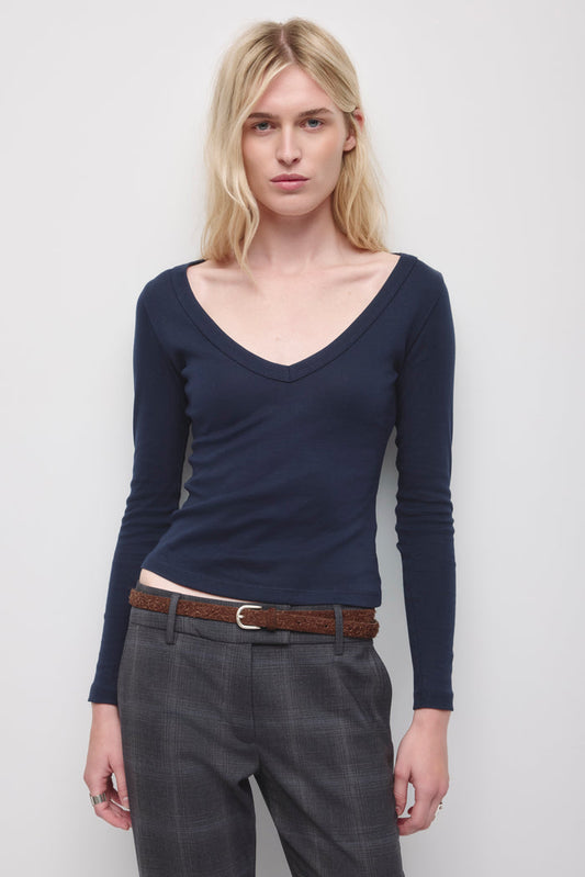 Women's Low V-Neck Longsleeve in Deep Ocean