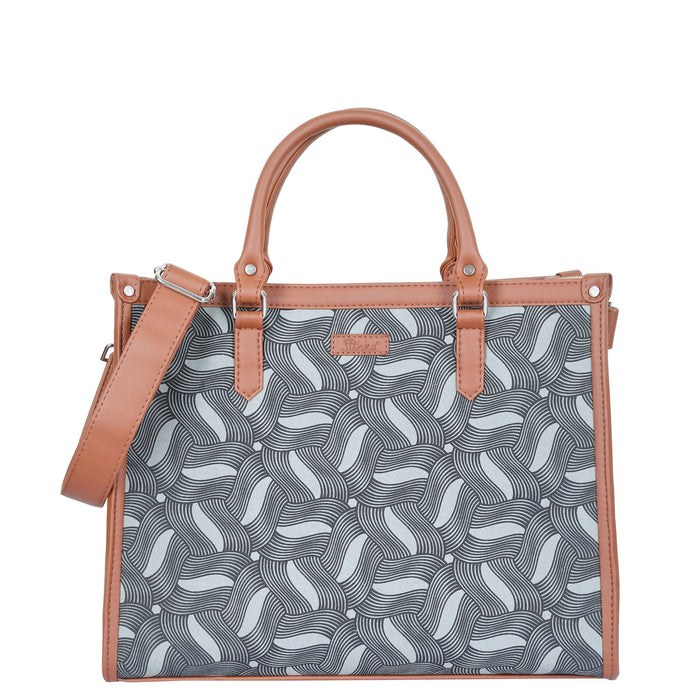 Handcrafted olive green printed canvas top‑handle laptop tote bag with padded laptop compartment and shoulder strap for work, travel and everyday use