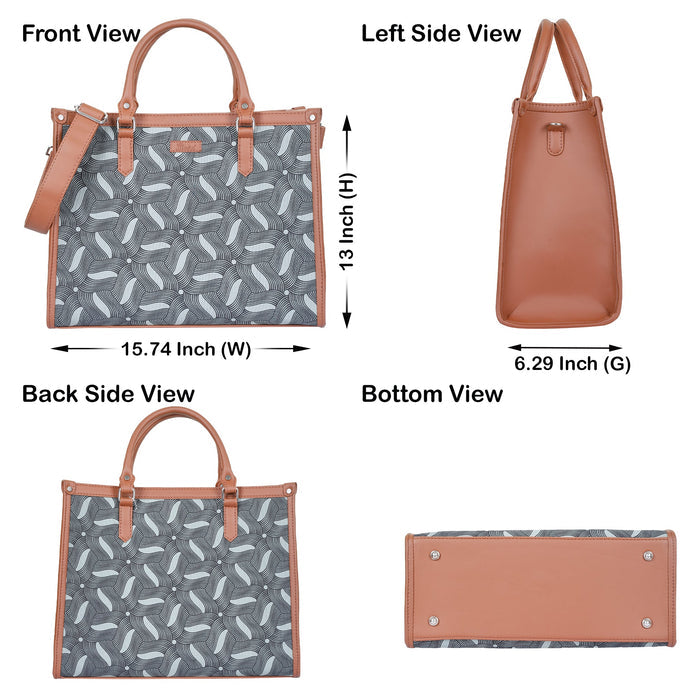 Handcrafted olive green printed canvas top‑handle laptop tote bag with padded laptop compartment and shoulder strap for work, travel and everyday use-infographic image
