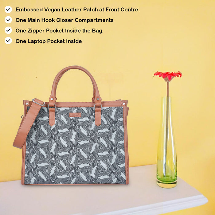 Handcrafted olive green printed canvas top‑handle laptop tote bag with padded laptop compartment and shoulder strap for work, travel and everyday use-feature image