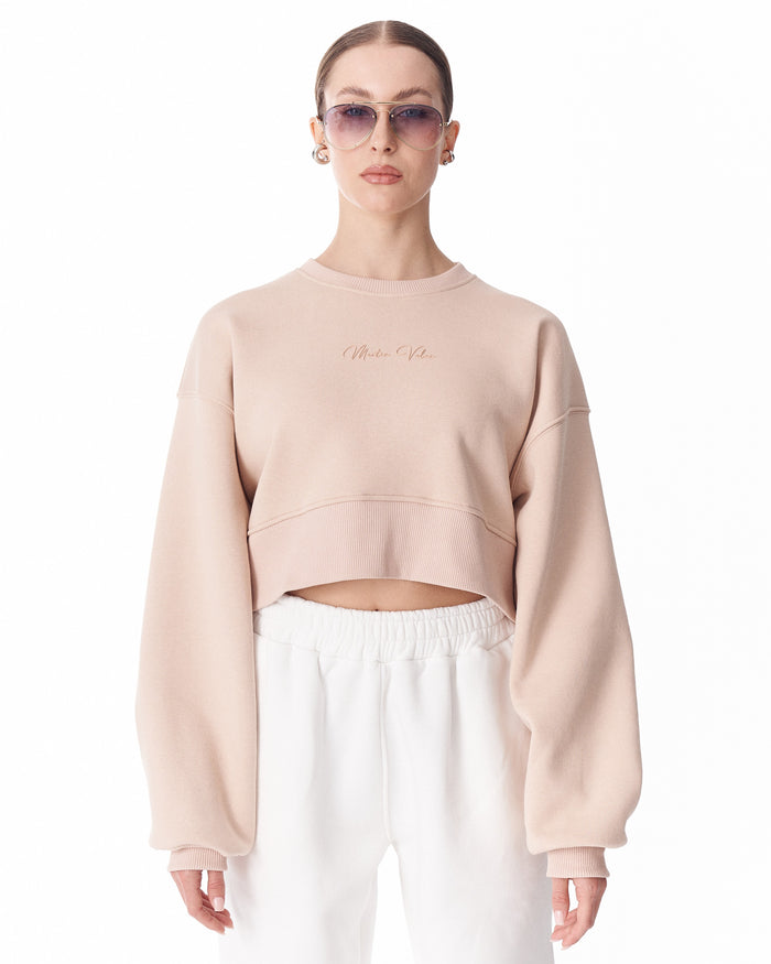 Women's Oversized Crop Sweatshirt Beige