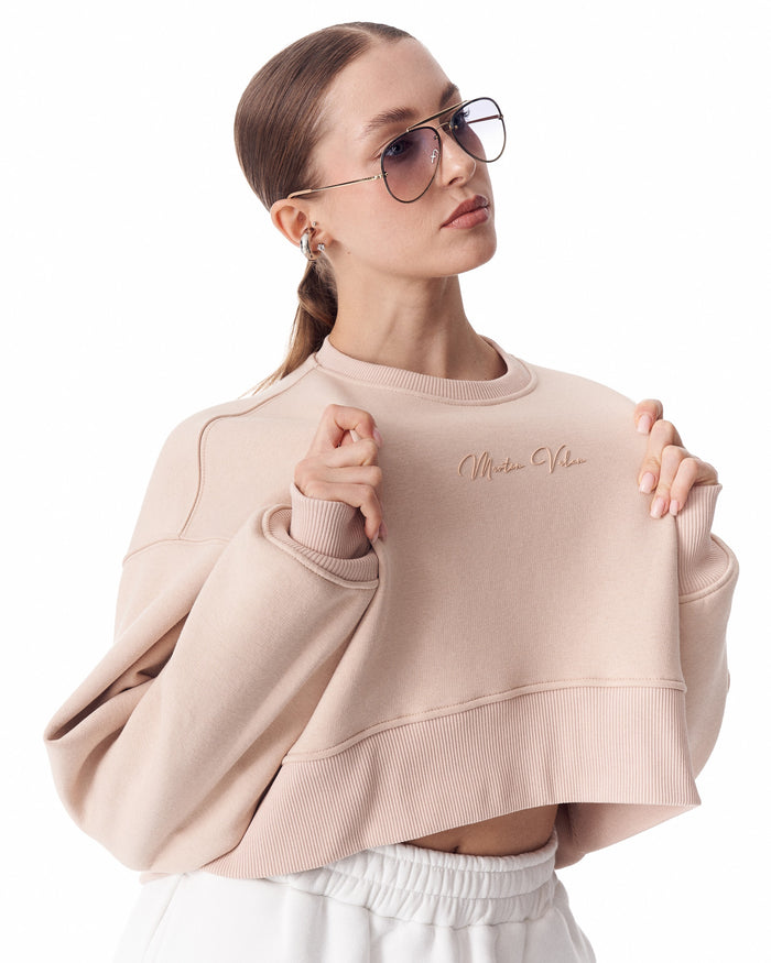 Women's Oversized Crop Sweatshirt Beige (2)