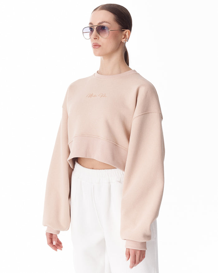 Women's Oversized Crop Sweatshirt Beige (3)