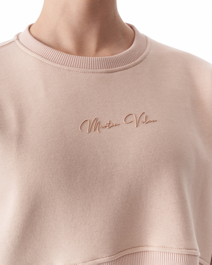 Women's Oversized Crop Sweatshirt Beige (5)
