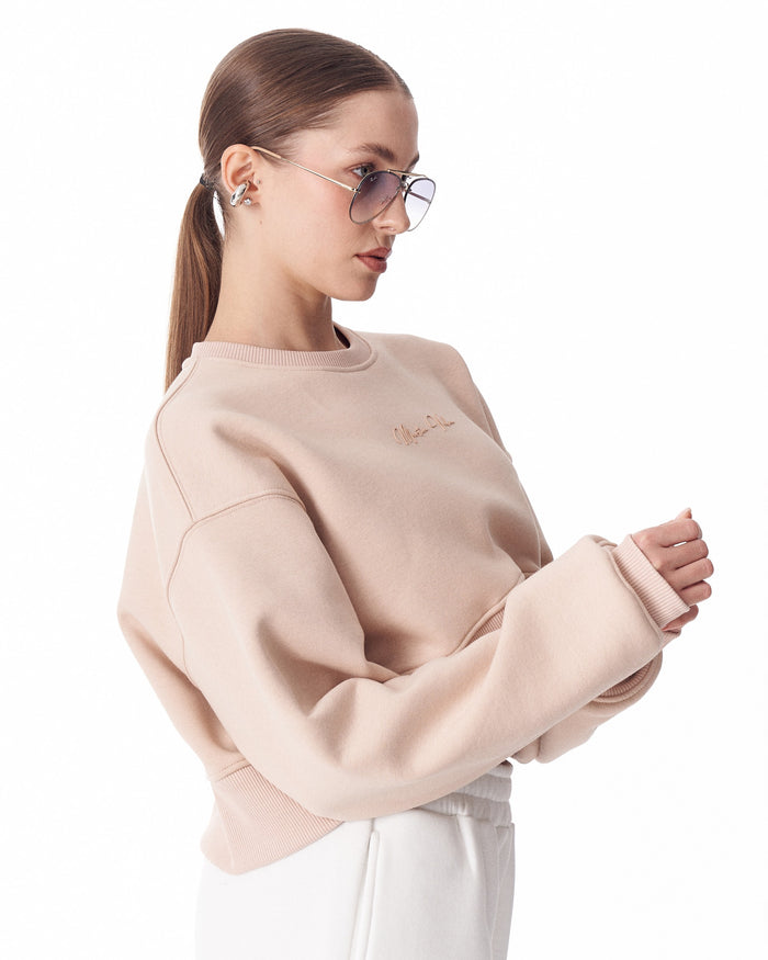 Women's Oversized Crop Sweatshirt Beige (6)