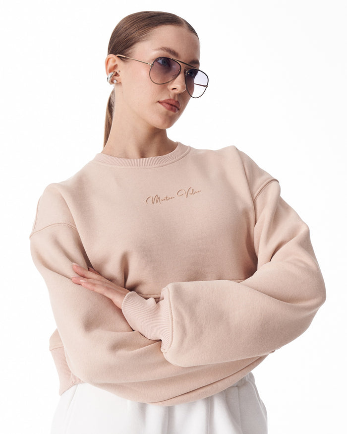 Women's Oversized Crop Sweatshirt Beige (7)