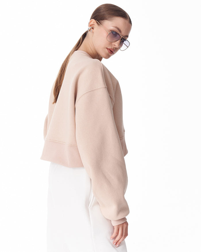 Women's Oversized Crop Sweatshirt Beige (8)