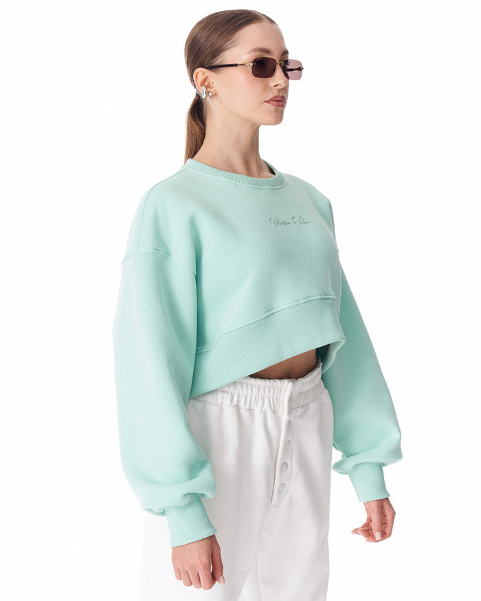 Women's Oversized Crop Sweatshirt Mint Green (4)