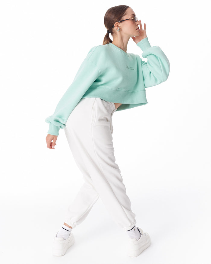 Women's Oversized Crop Sweatshirt Mint Green (7)