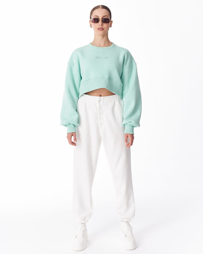 Women's Oversized Crop Sweatshirt Mint Green (8)