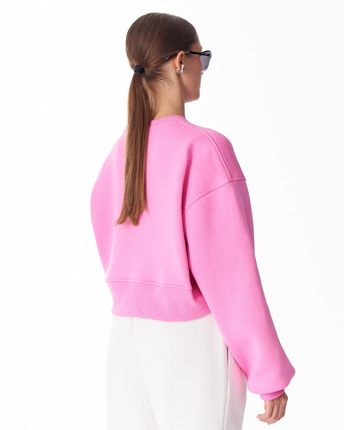 Women's Oversized Crop Sweatshirt Pink (2)