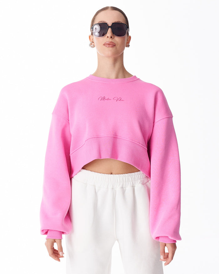 Women's Oversized Crop Sweatshirt Pink (3)