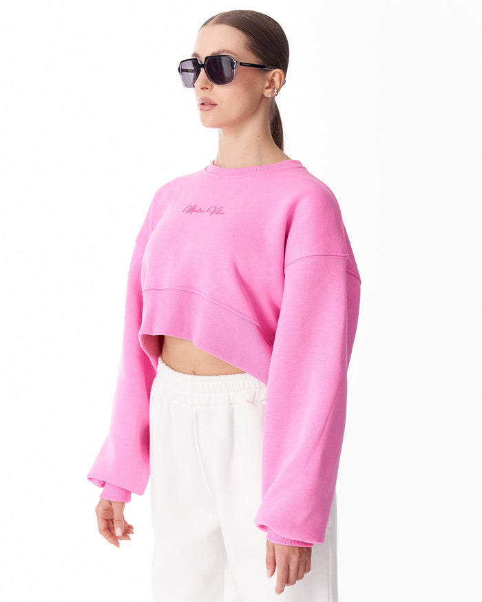 Women's Oversized Crop Sweatshirt Pink (4)