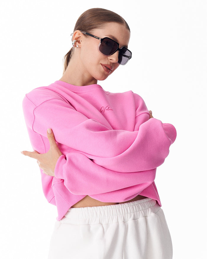 Women's Oversized Crop Sweatshirt Pink (6)