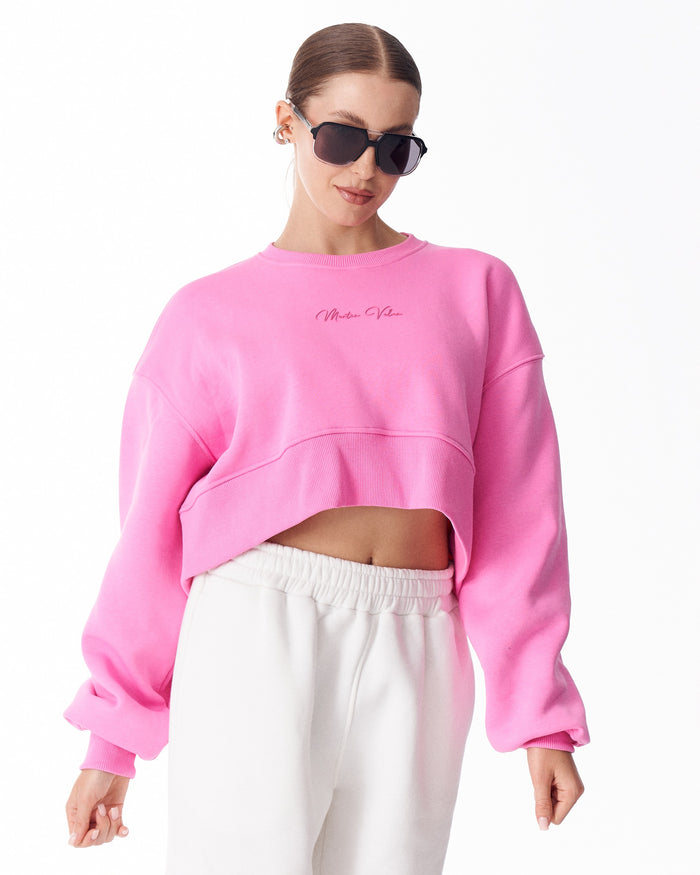 Women's Oversized Crop Sweatshirt Pink (7)
