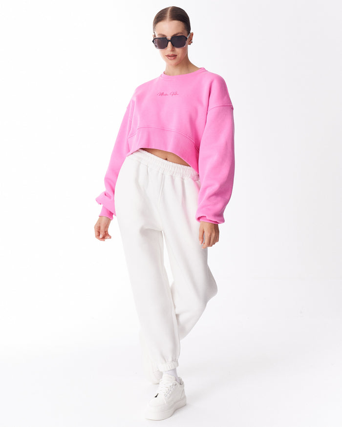 Women's Oversized Crop Sweatshirt Pink (8)