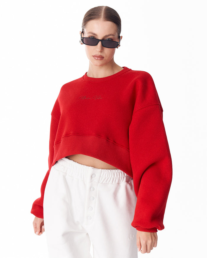 Women's Oversized Crop Sweatshirt Red
