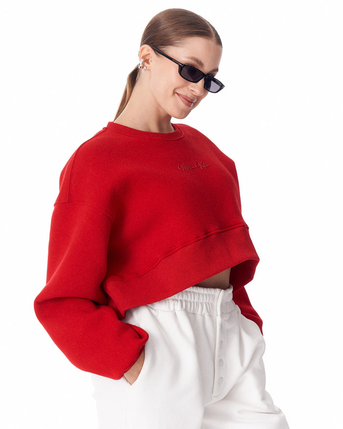 Women's Oversized Crop Sweatshirt Red (2)