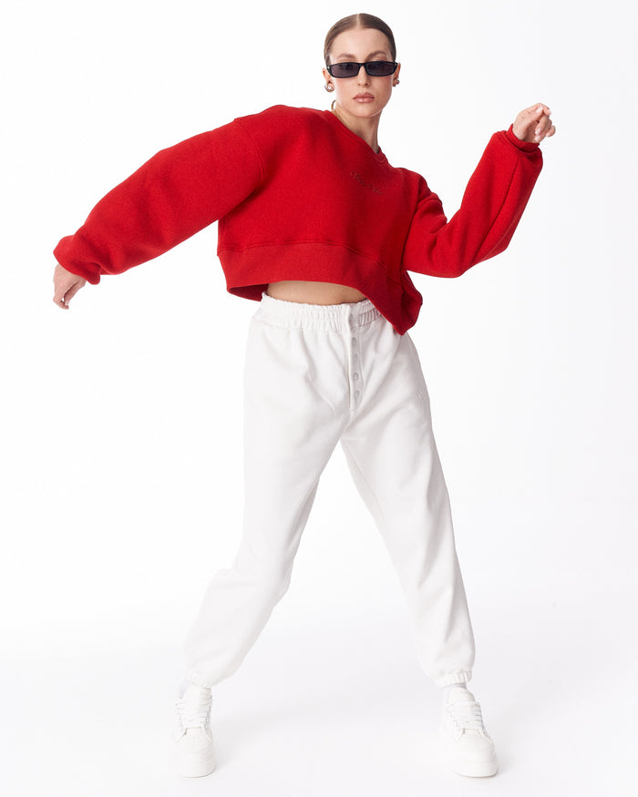 Women's Oversized Crop Sweatshirt Red (3)