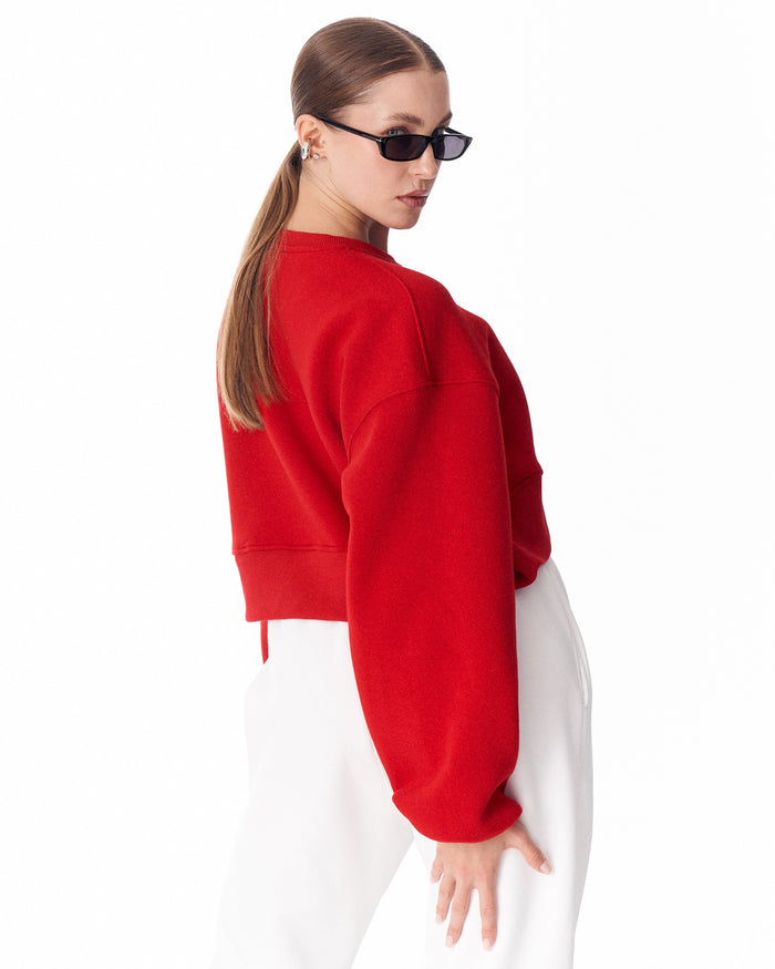 Women's Oversized Crop Sweatshirt Red (4)