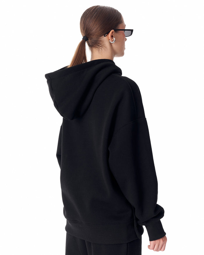 Women's Side Button Black Hoodie (2)