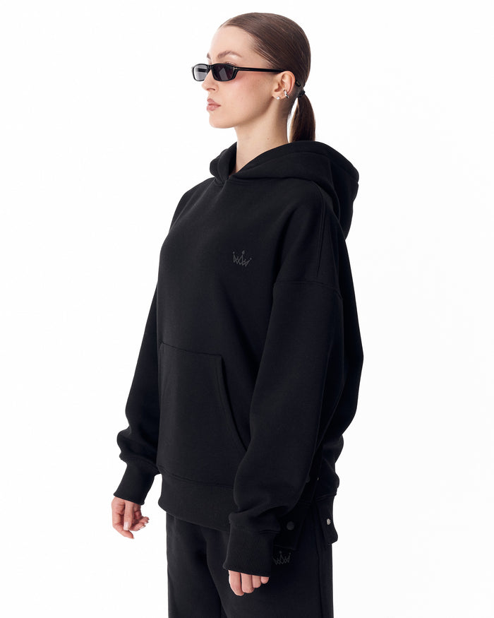 Women's Side Button Black Hoodie (4)