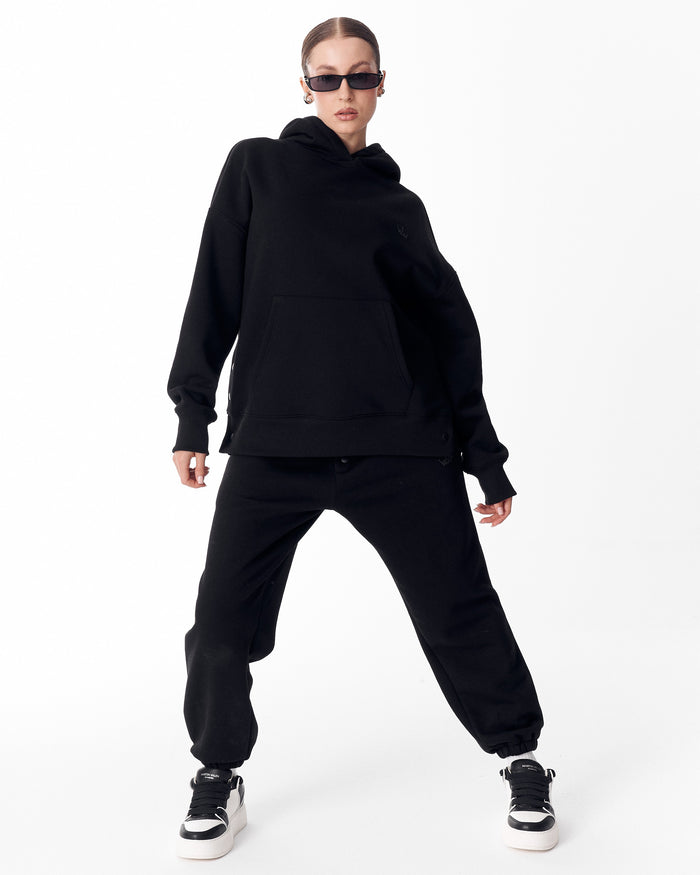 Women's Side Button Black Hoodie (6)